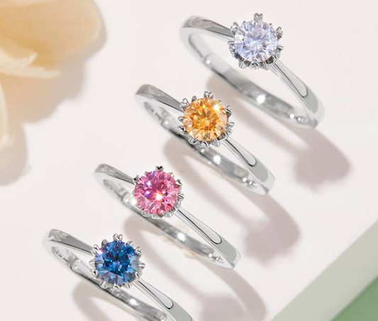 经典系列 0.5ct 莫桑钻 S925银 戒指 （金黄色/蓝色/粉色）M01C