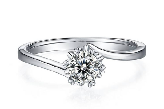 经典系列 0.5ct 莫桑钻 S925银 扭臂雪花戒指 M01D