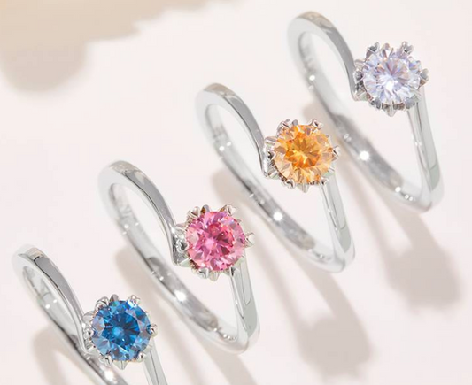 经典系列 0.5ct 莫桑钻 S925银 戒指 M01D (粉色/黄色莫/蓝色)