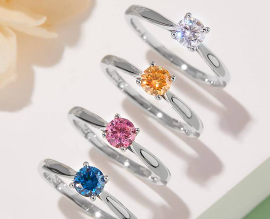 经典系列 0.5ct 莫桑钻 S925银 戒指 M02C (粉色/黄色莫/蓝色)